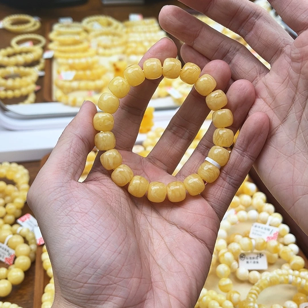 蜜蜡未镶嵌手链黄白花11.5mm