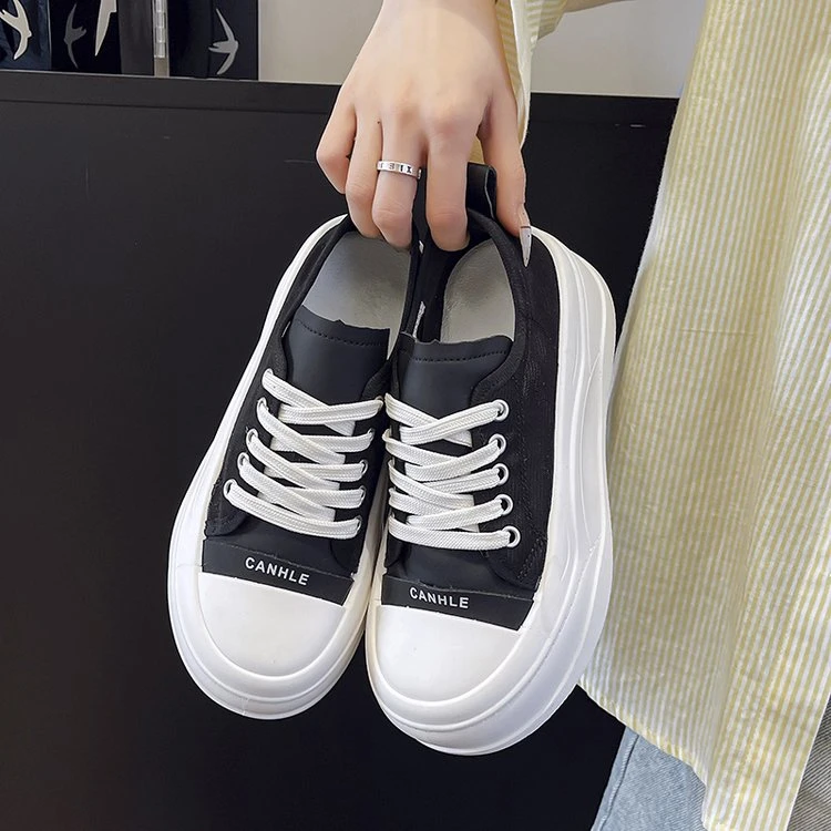 网面透气小白鞋女2025年夏季新款厚底增高帆布鞋百搭薄款板鞋LQ