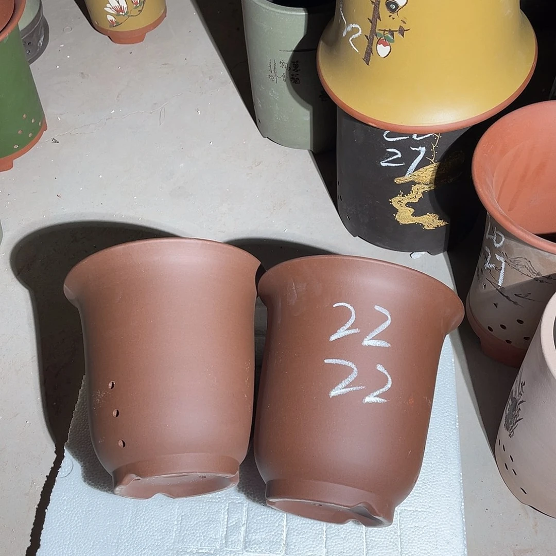 紫砂素金钟口22高22一对