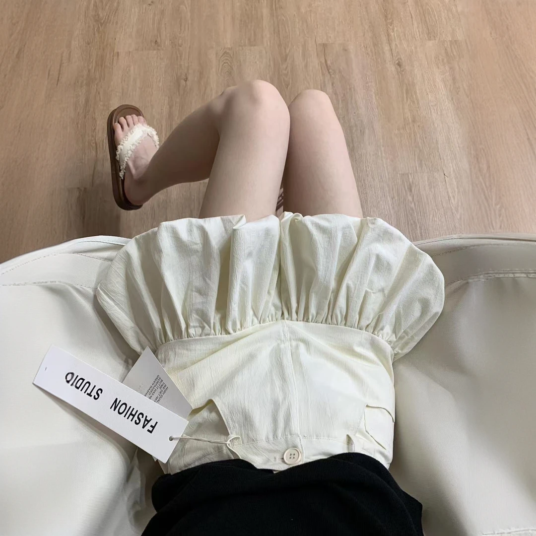 香槟杏花苞半身裙女2025夏季新款含内衬设计感气质高腰a字短裙