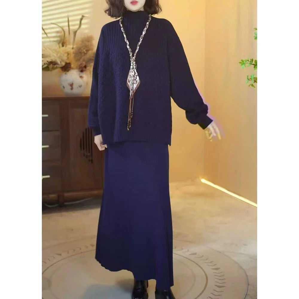 【X488】2025新款山羊绒时尚百搭宽松【上衣+半身裙】套装