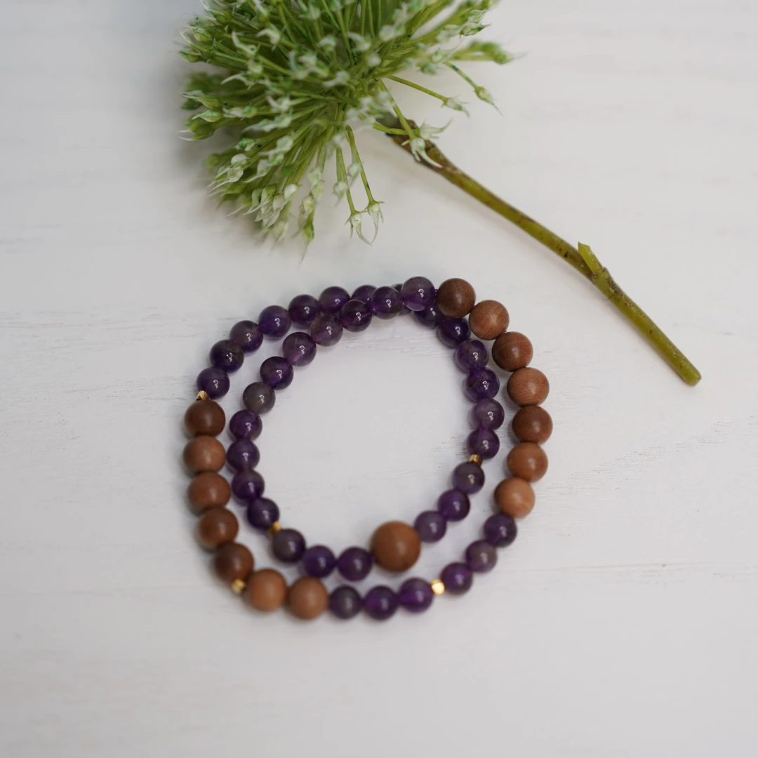 仙门.老山檀搭配紫水晶手串双圈AX006