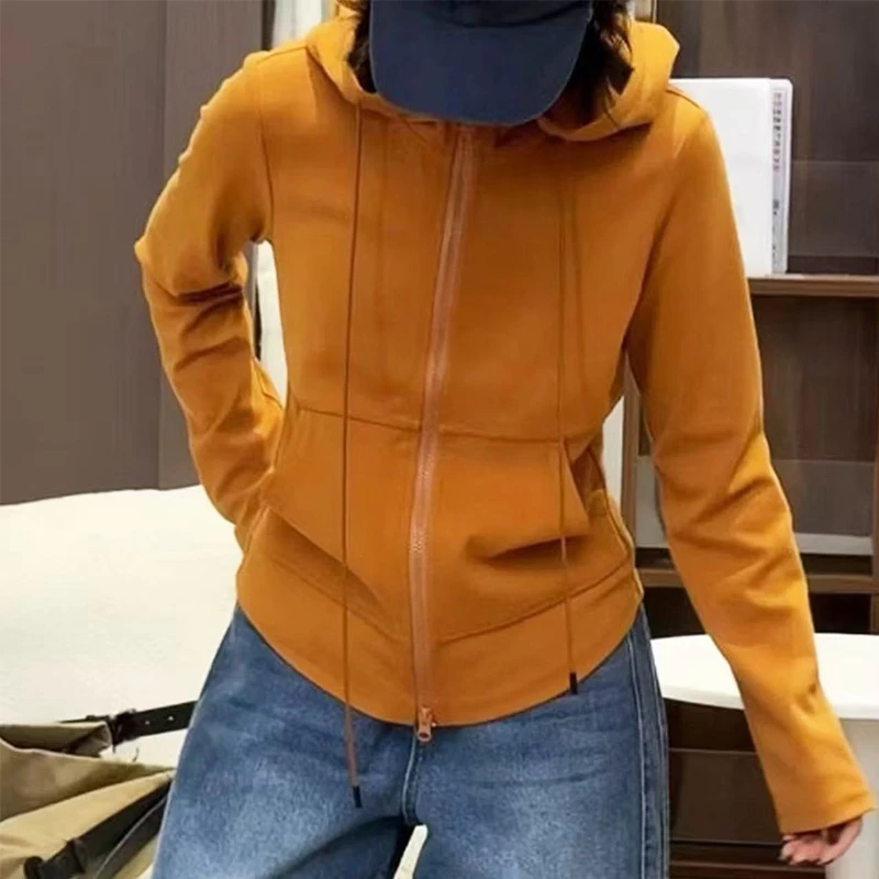 秋冬新款轻户外加绒连帽拉链运动风外套高级修身洋气百搭外套