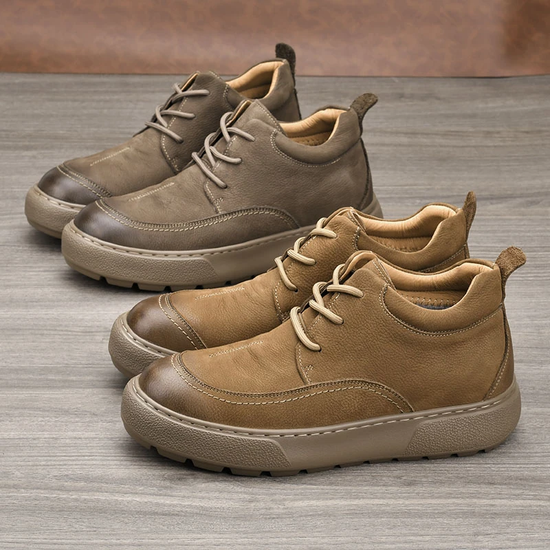 加绒男士休闲牛皮鞋百搭秋冬款复古超轻