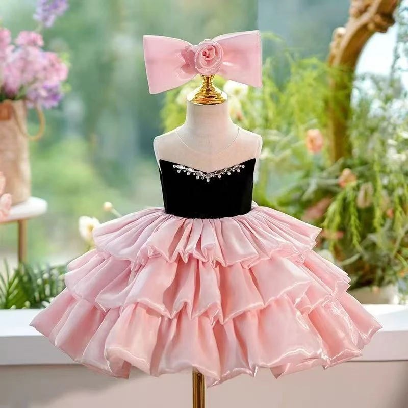 【粉缎甜心短款】生日走秀重工公主裙高端儿童礼服花童主持
