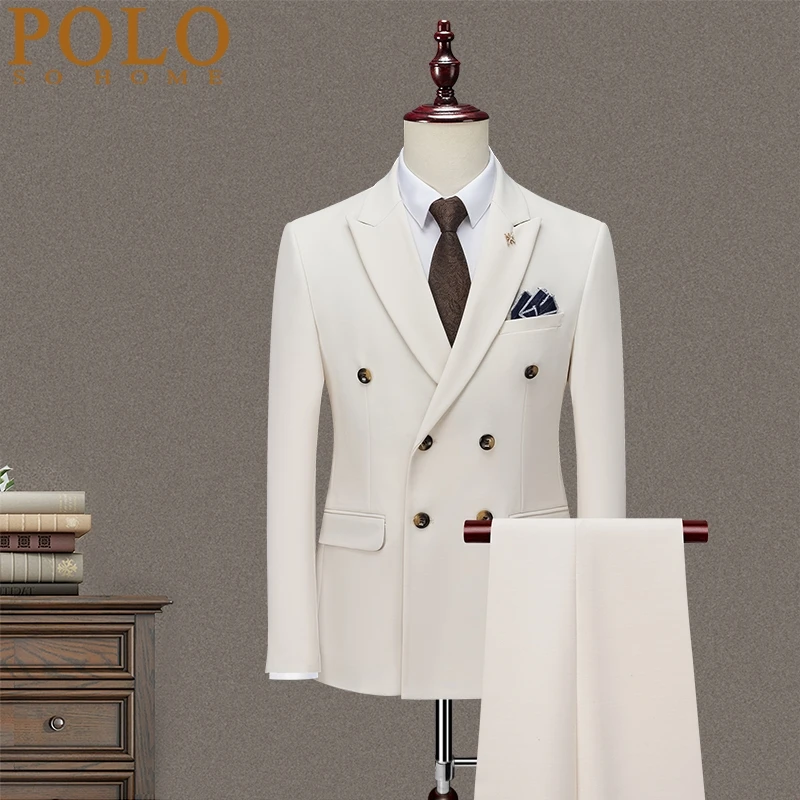 保罗高级感双排扣西服套装男商务休闲正装新郎结婚礼服小西装外套