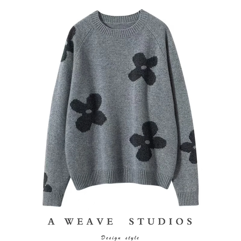 100%纯山羊绒衫小花提花