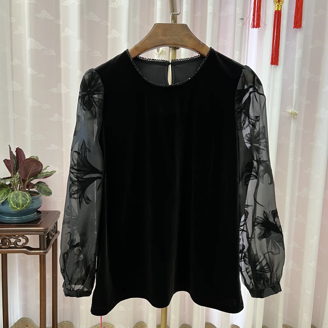 胖人坊丝绒圆领小衫4512 衣长68