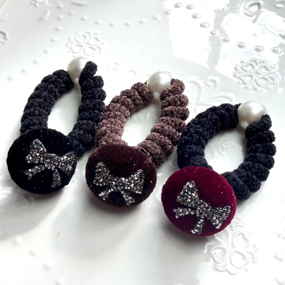 韩国Eunoia Nero秋冬精致饼干发绳发饰砂糖钻密锆粗发绳弹力3065