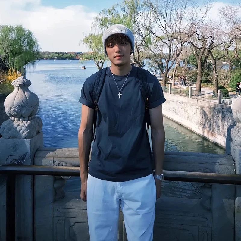 藏青色小领口正肩短袖男款夏季美式重磅运动半袖cleanfit纯棉T恤