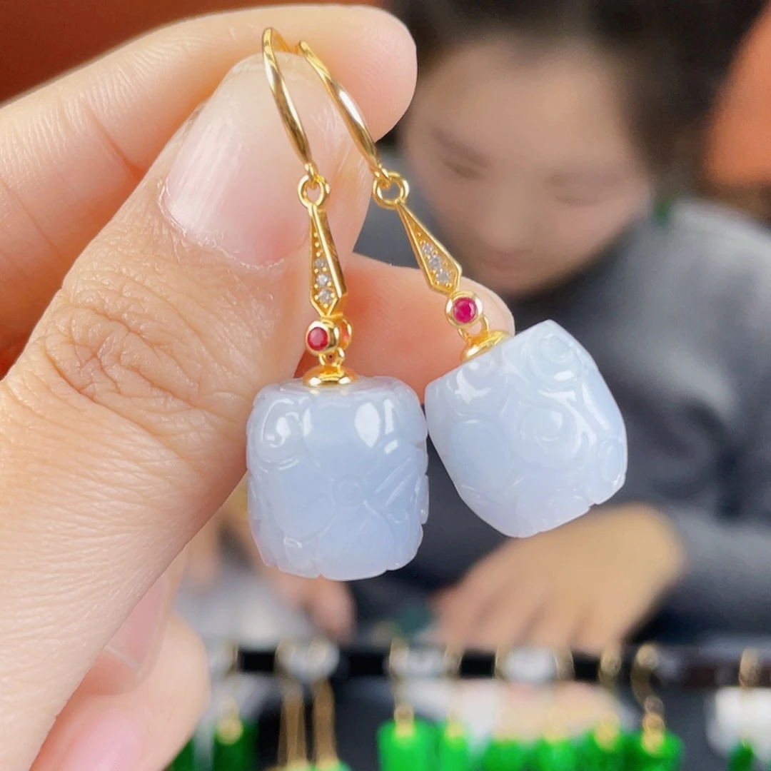 翡翠银S925镶嵌耳饰