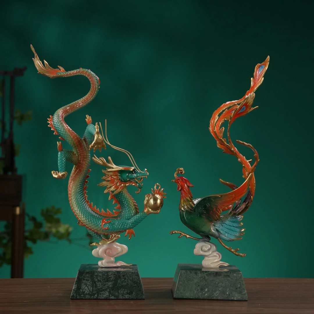 同欢福《龙凤呈祥》铜龙凤摆件酒柜客厅办公室老板桌装饰品开业礼品