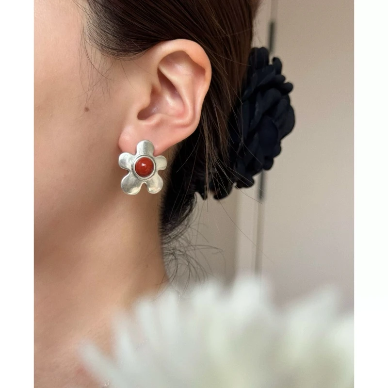 黄铜石英石耳饰 花园果实甜美花朵小众设计做旧复古田园小花耳环