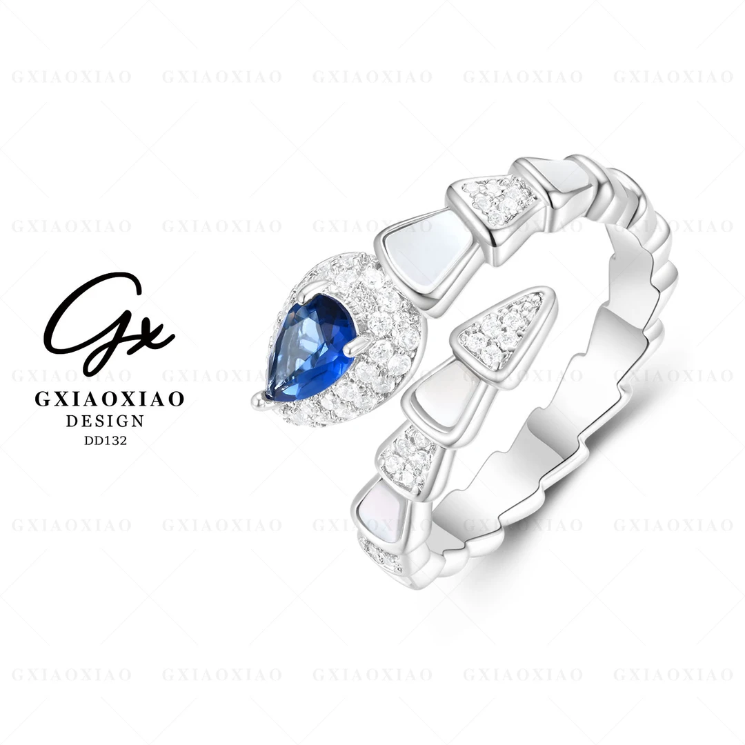 铜合金合成锆石戒指 镀K金法式气质高级感个性百搭蛇形戒指 DD132