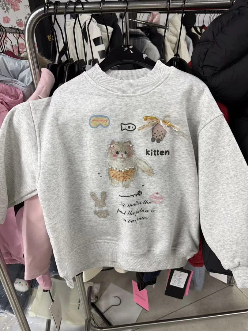 M+s528猫咪蝴蝶结蕾丝灰色卫衣