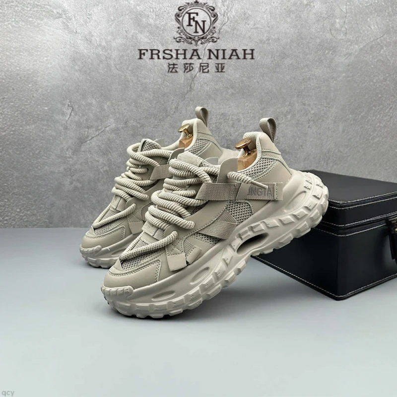 法莎尼亚2025春季新款小众设计网面透气运动厚底增高轮胎底休闲鞋
