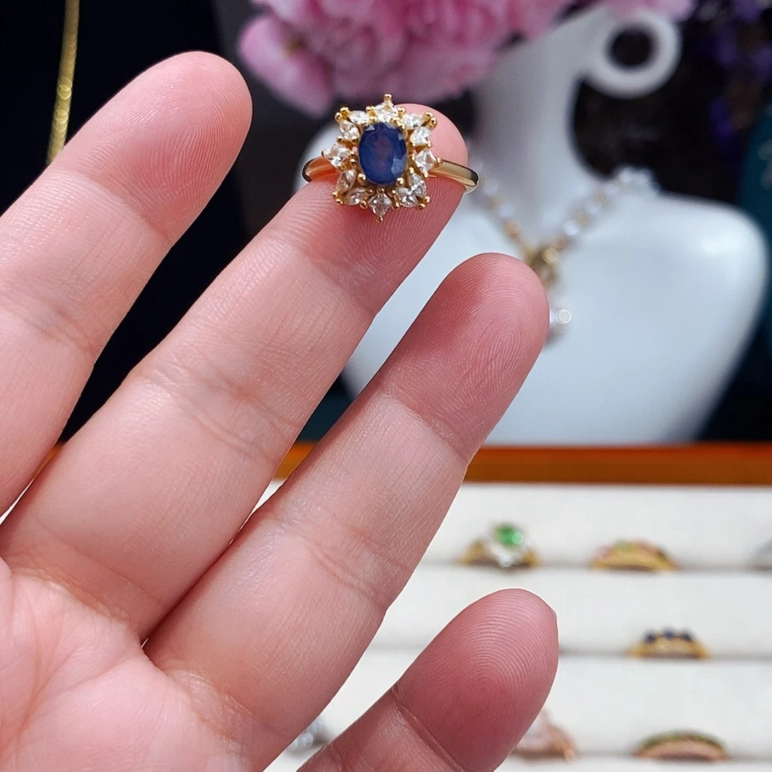 蓝宝石戒指银S925镶嵌