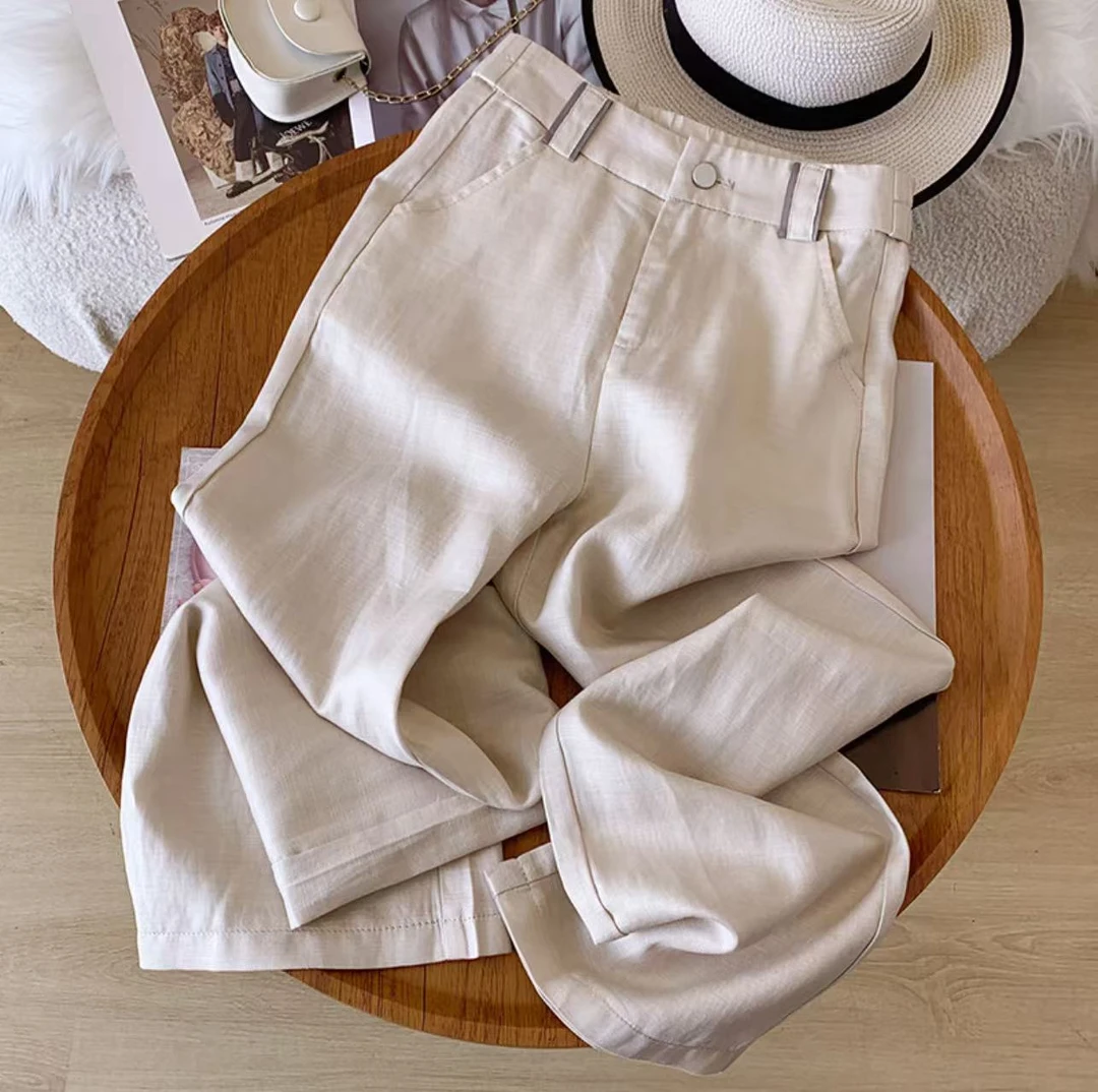 K5883春夏季新款时尚洋气显瘦休闲垂感黑宽松百搭高腰高腰西装裤