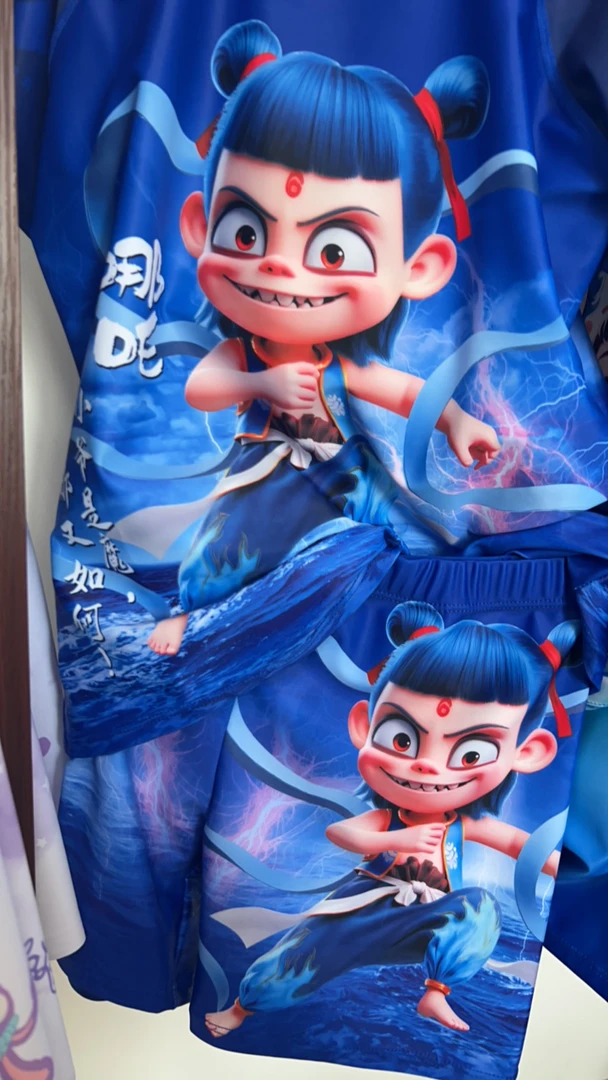 哪吒动动套装三件套男女童速干游泳温泉 送泳帽