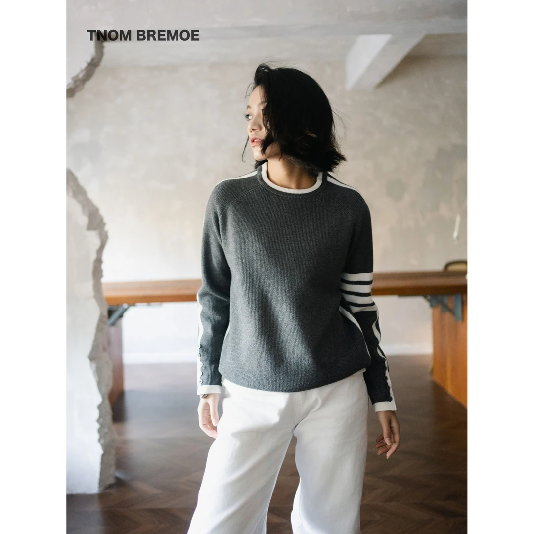 【TNOM BREMOE】男女同款圆领毛衣秋冬四杠时尚百搭针织底衫