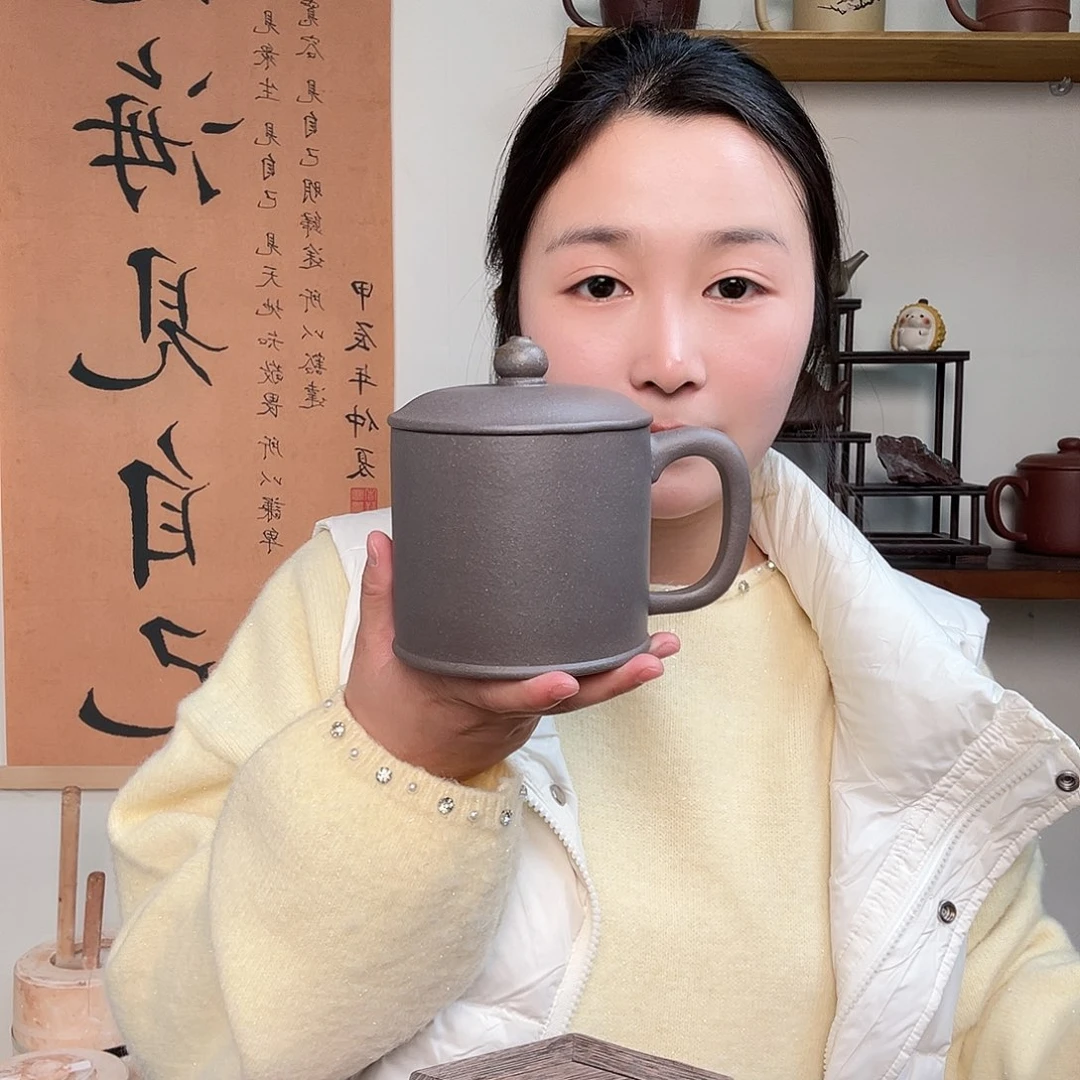 茶杯紫砂微瑕紫砂盖杯封釉天青