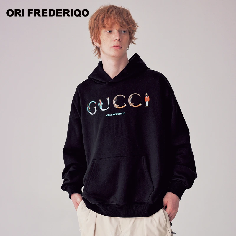 Orifrederiqo连帽卫衣恶搞潮牌字母2025新款秋冬男女情侣