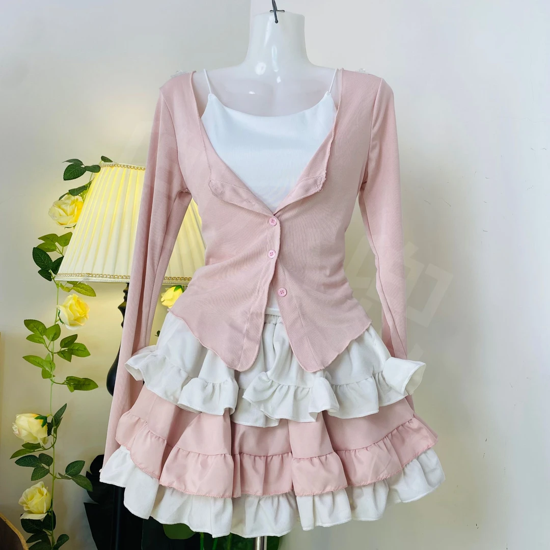 【兜小兜原创】白多多收腰三件套装欧若粉色重工蛋糕蓬蓬裙Lolita裙