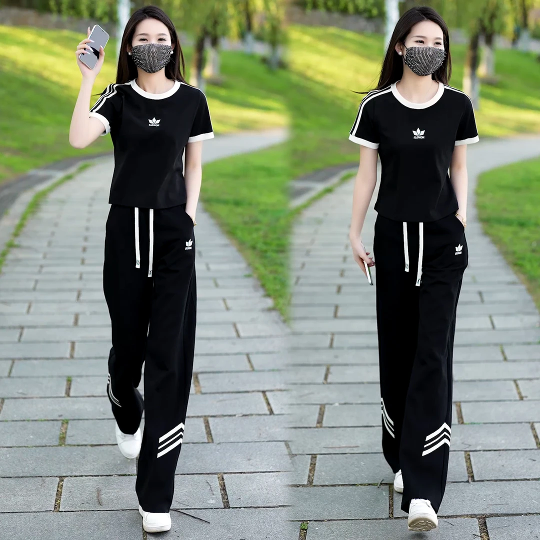 冰凉一夏 女夏季短袖运动套装 休闲衣洋气时尚减龄宽松韩版两件套