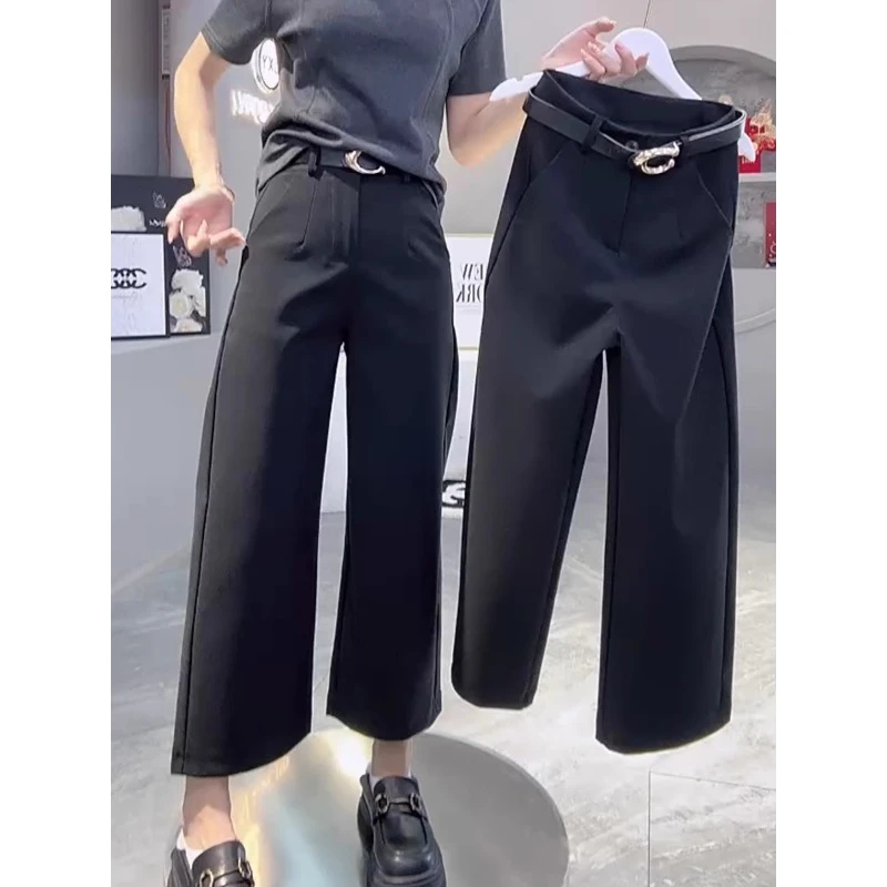 梨形身材微胖穿搭大码西装休闲裤子女九分宽松阔腿裤高腰弹力显瘦