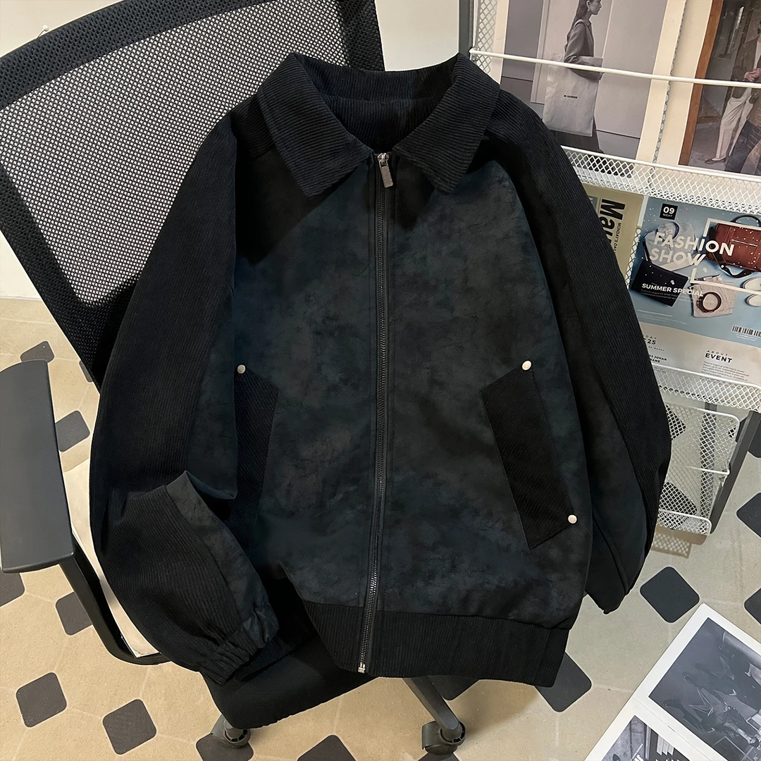 WASSUP UOSNE潮流翻领外套男生秋季简约基础百搭休闲短宽拉链夹克