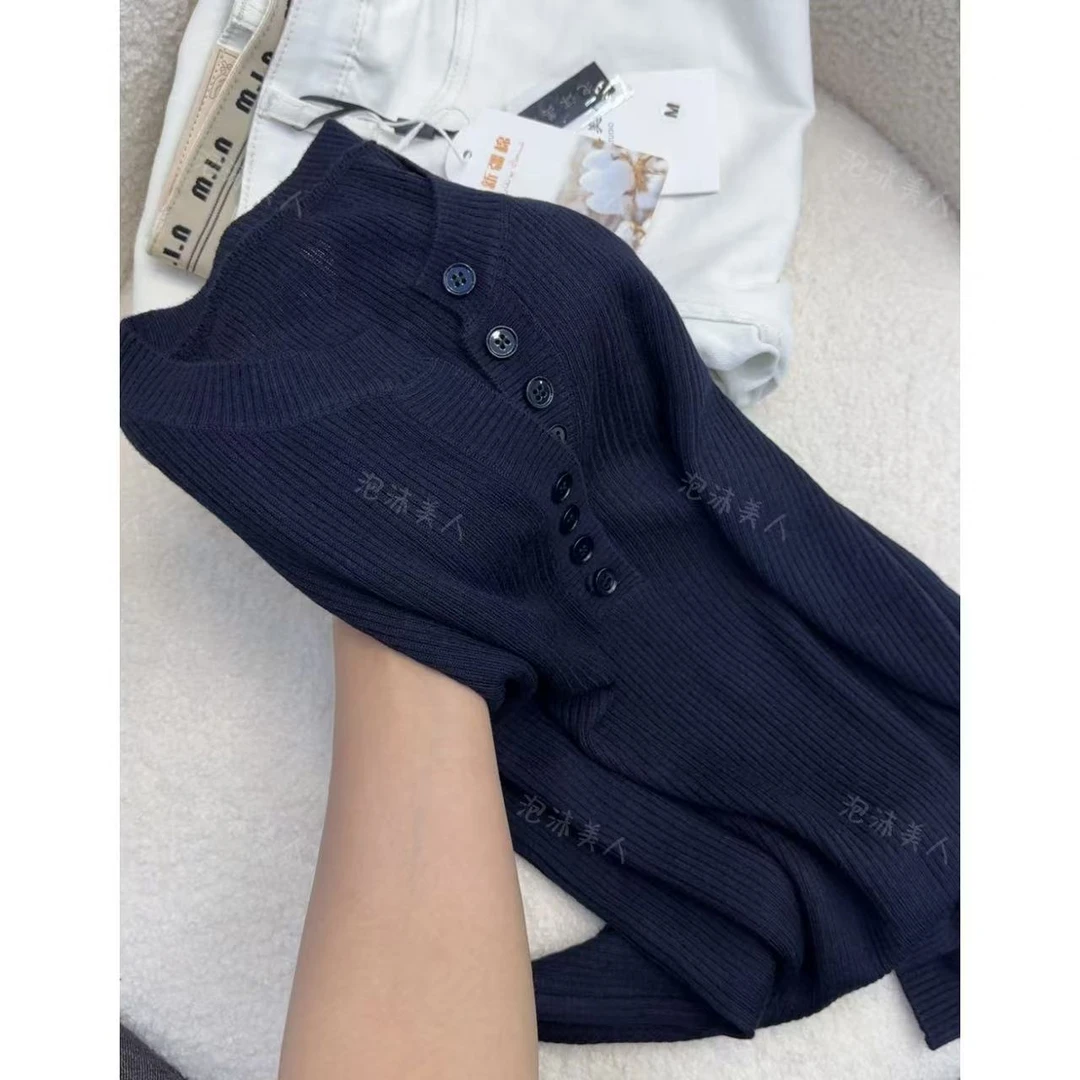 藏青色剪刀领」坎肩飞飞袖短袖针织衫女25春夏新款 衣长57胸围82