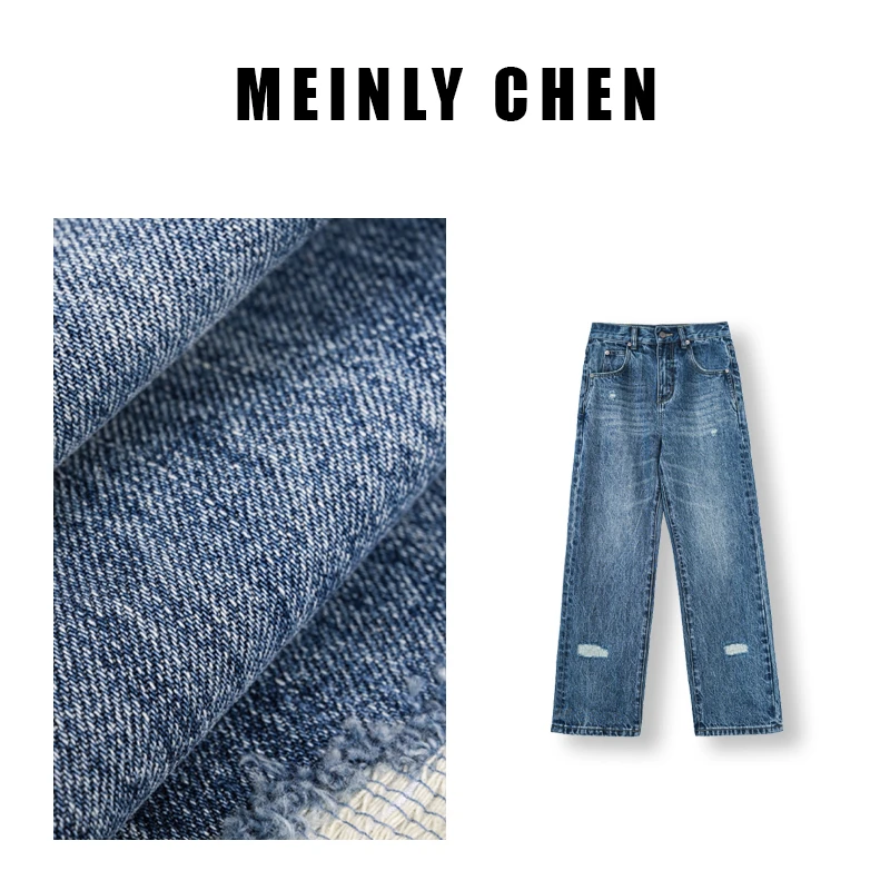【MEINLY  CHEN】高端设计师款休闲百搭水洗宽松破洞牛仔裤24015