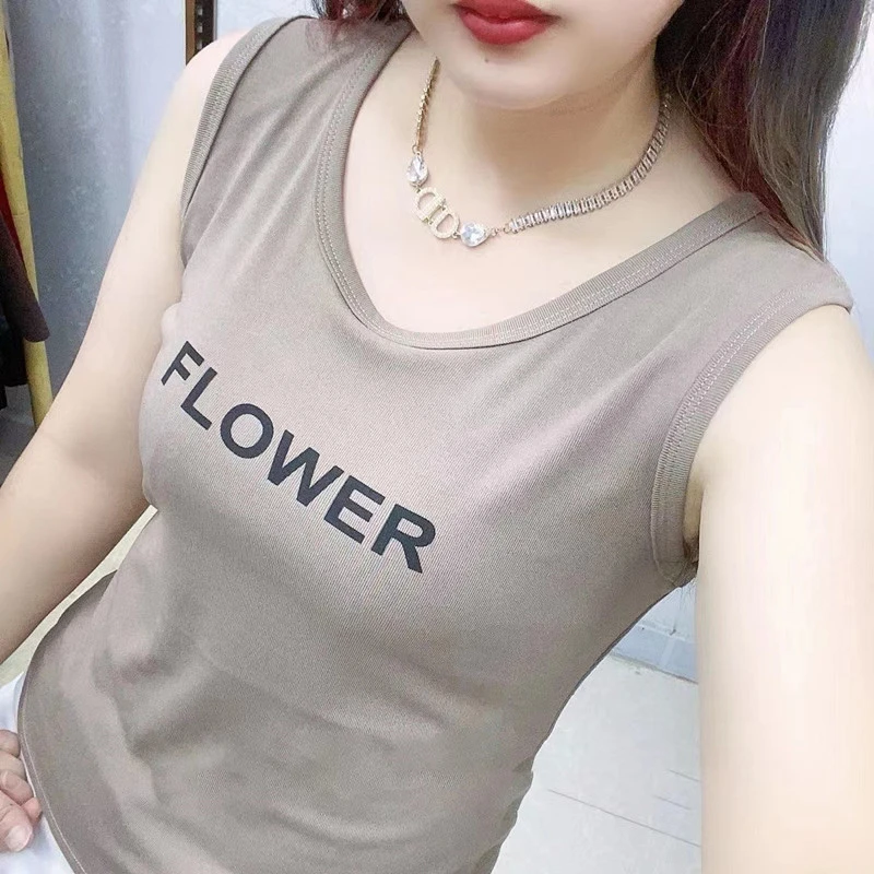 100%纯棉吊带背心T恤衫女夏季新款韩版百搭休闲内搭体恤打底上衣