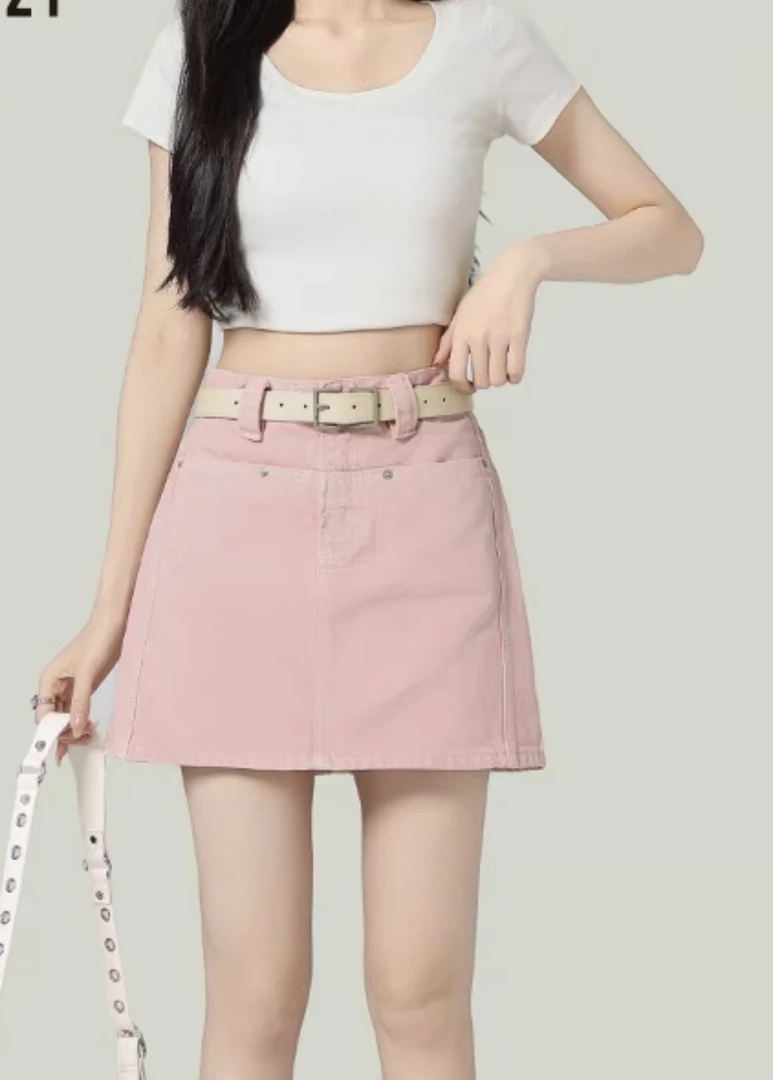 【917】樱花粉 夏季高腰无弹力短裙 舒适软糯