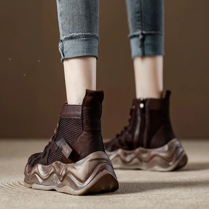 夏季网面透气高帮运动休闲女鞋cufk厚底增高软底轻便老爹鞋女款