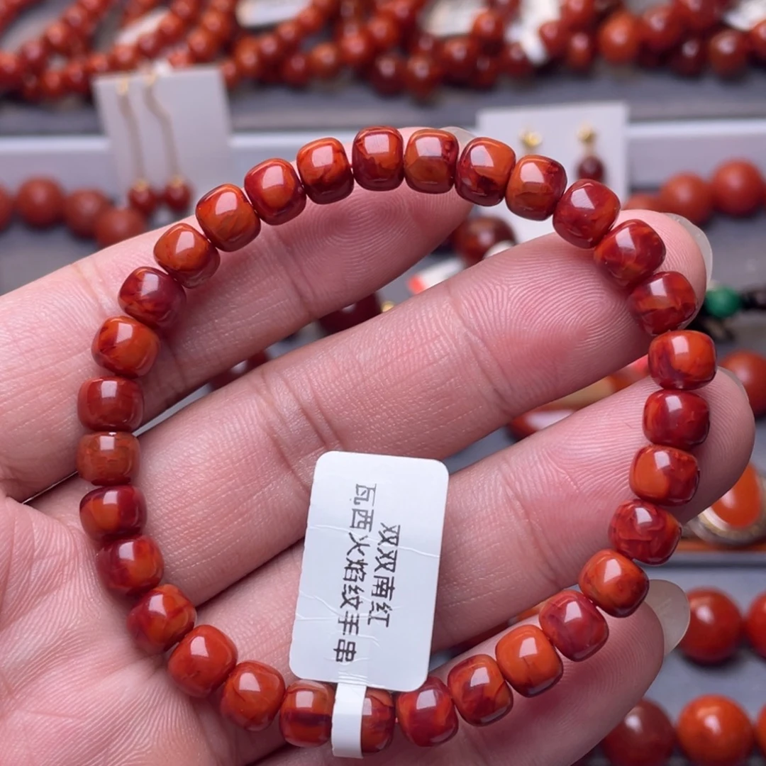 南红玛瑙未镶嵌南红玉石7mm瓦西牛血火焰纹满色满肉老型手串