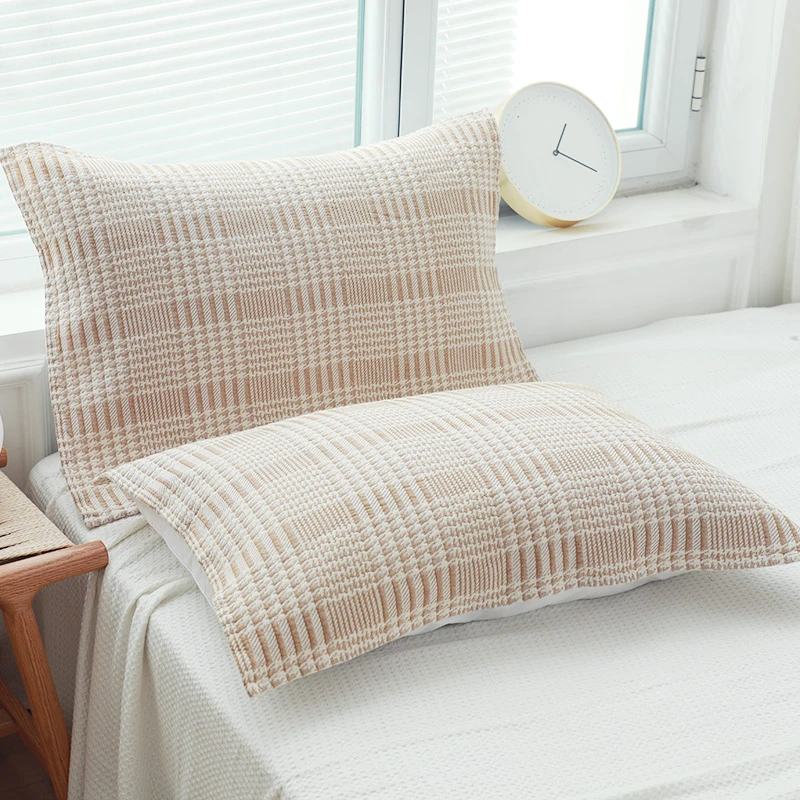 专享【京かわ会社】纯棉纱布枕巾一对装 黄色千鸟格