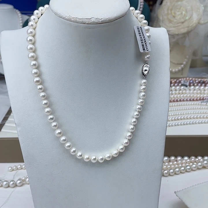 淡水珍珠颈饰银S925镶嵌卡7➕高品极光白