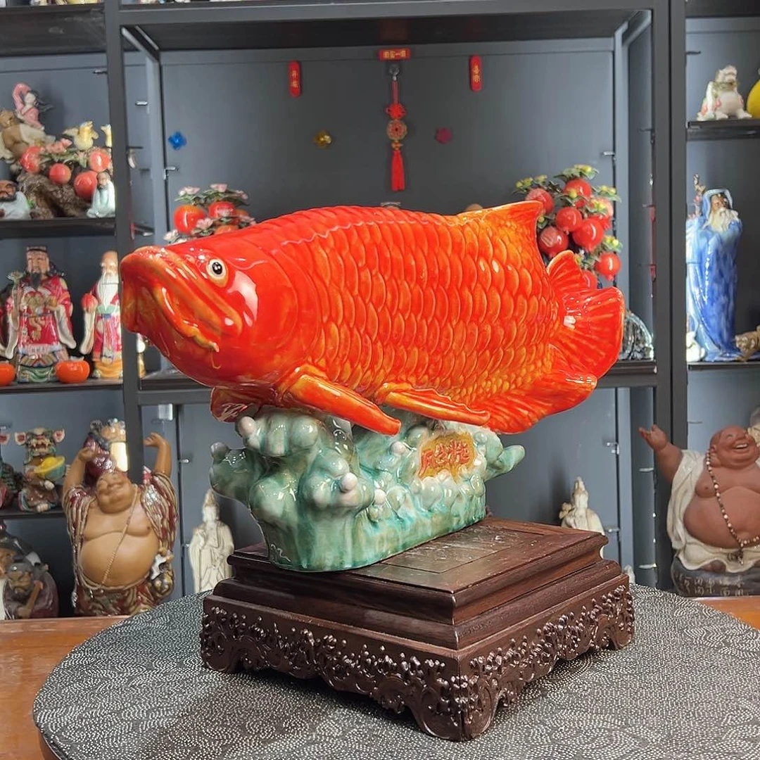 金龙鱼陶艺摆件纯手工制作