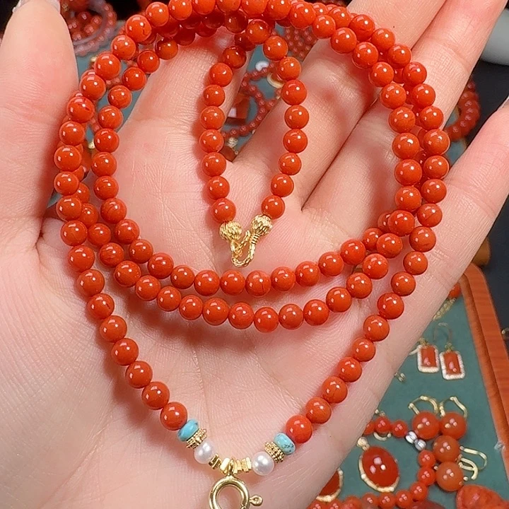 南红玛瑙未镶嵌70长毛衣链4.8