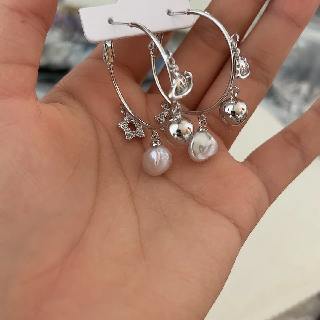 合金淡水珍珠耳饰