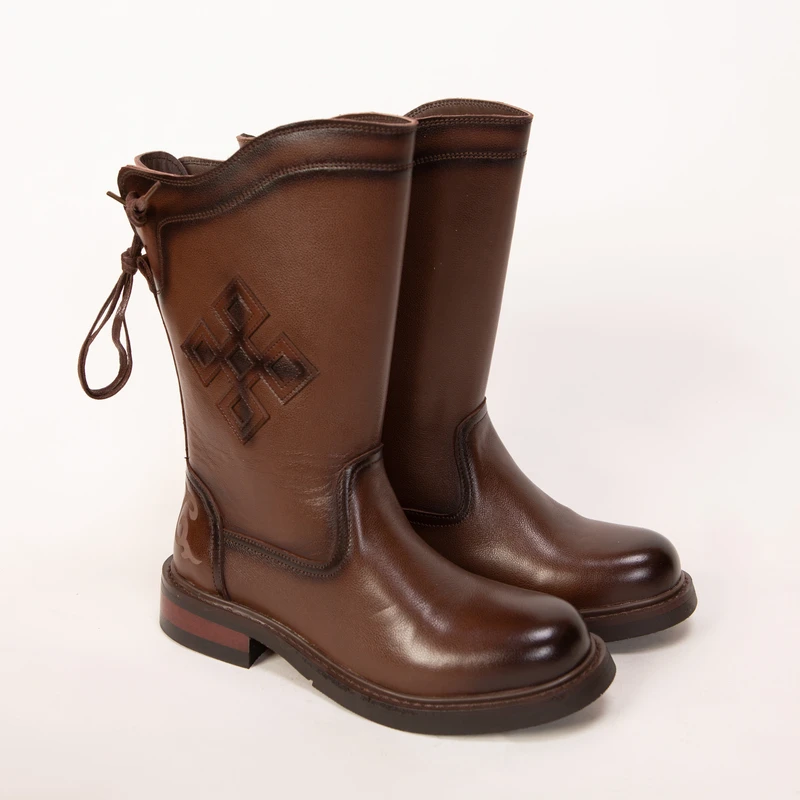 阿娜日9820男士中筒加粗筒维真牛皮筒靴藏靴蒙靴印花时尚百搭新款