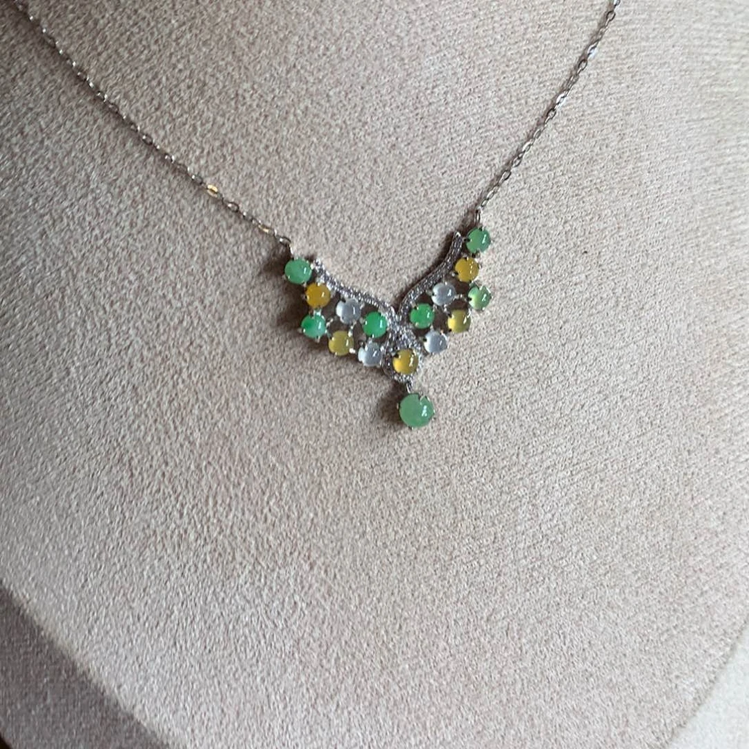 翡翠银S925镶嵌戒指项链