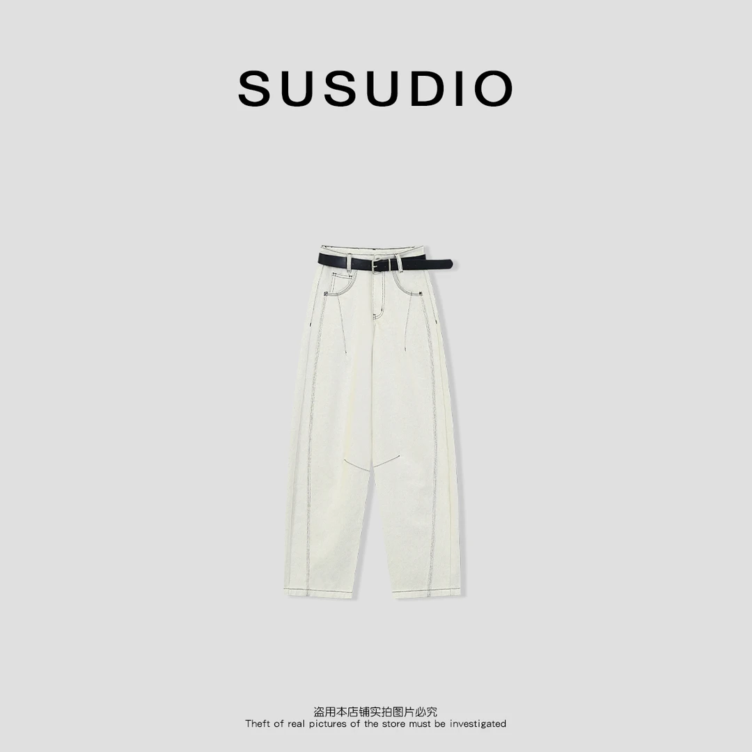 SUSUDIO②  冷色调 新款休闲舒适弯刀牛仔裤40040