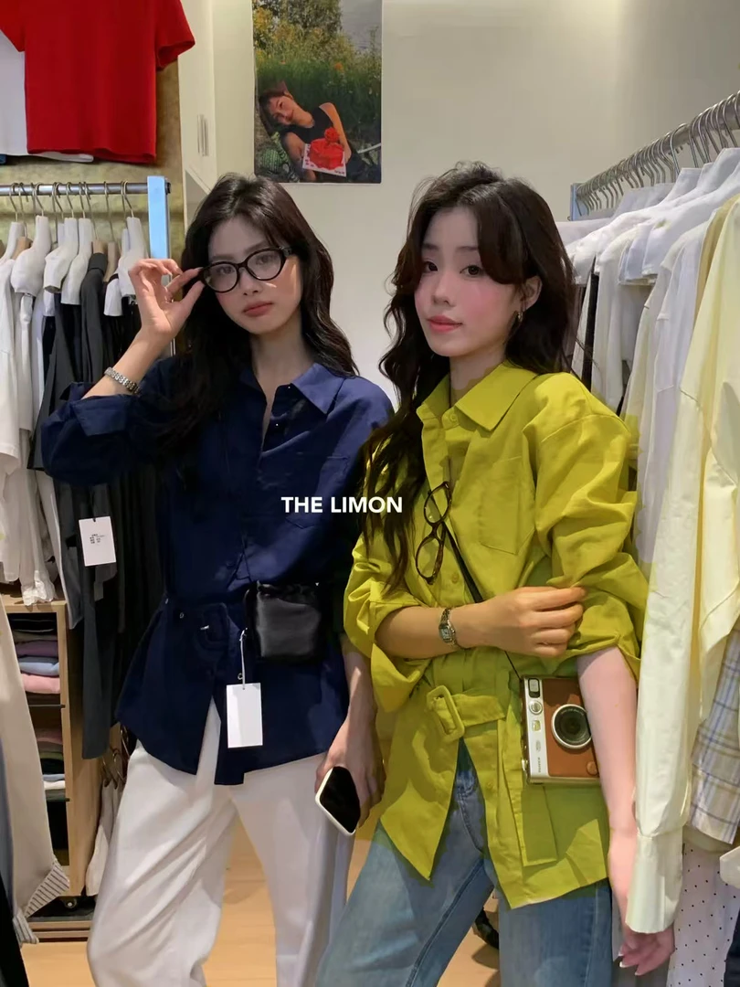 气质收腰ONION韩系设计感衬衫秋季宽松显瘦休闲女上衣 配腰带