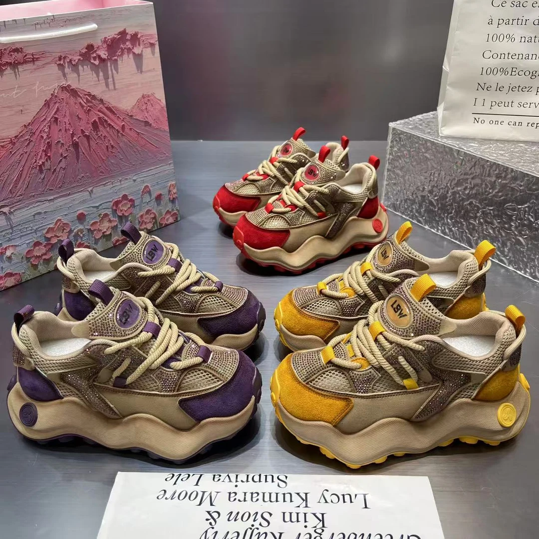 【涵】复古欧洲站丑萌松糕百搭贝壳头水钻厚底小白鞋女2025夏季新