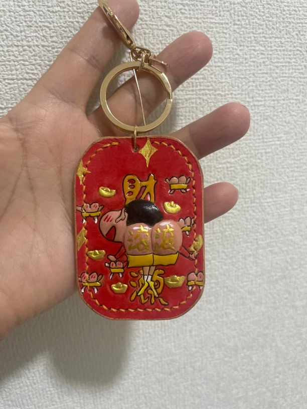 进口植鞣头层牛皮纯手工钥匙挂件