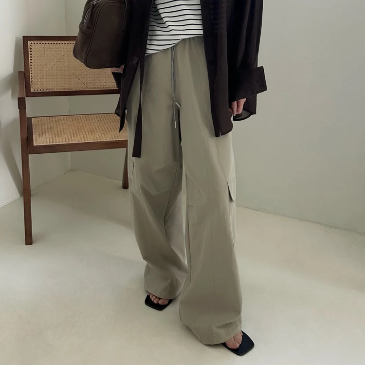 zuowei左维8030工装裤女2025春季新款阔腿裤松紧腰显瘦拖地休闲裤