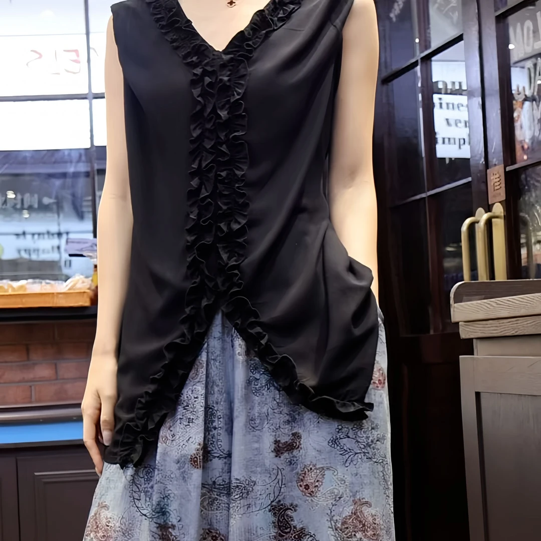 （花边上衣）绵绸上衣升级版宽松透气夏季设计感花边大码气质显瘦