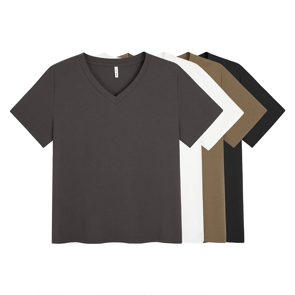 【如奕大码女装】正肩纯色V领=夏季宽松显瘦百搭T恤63789